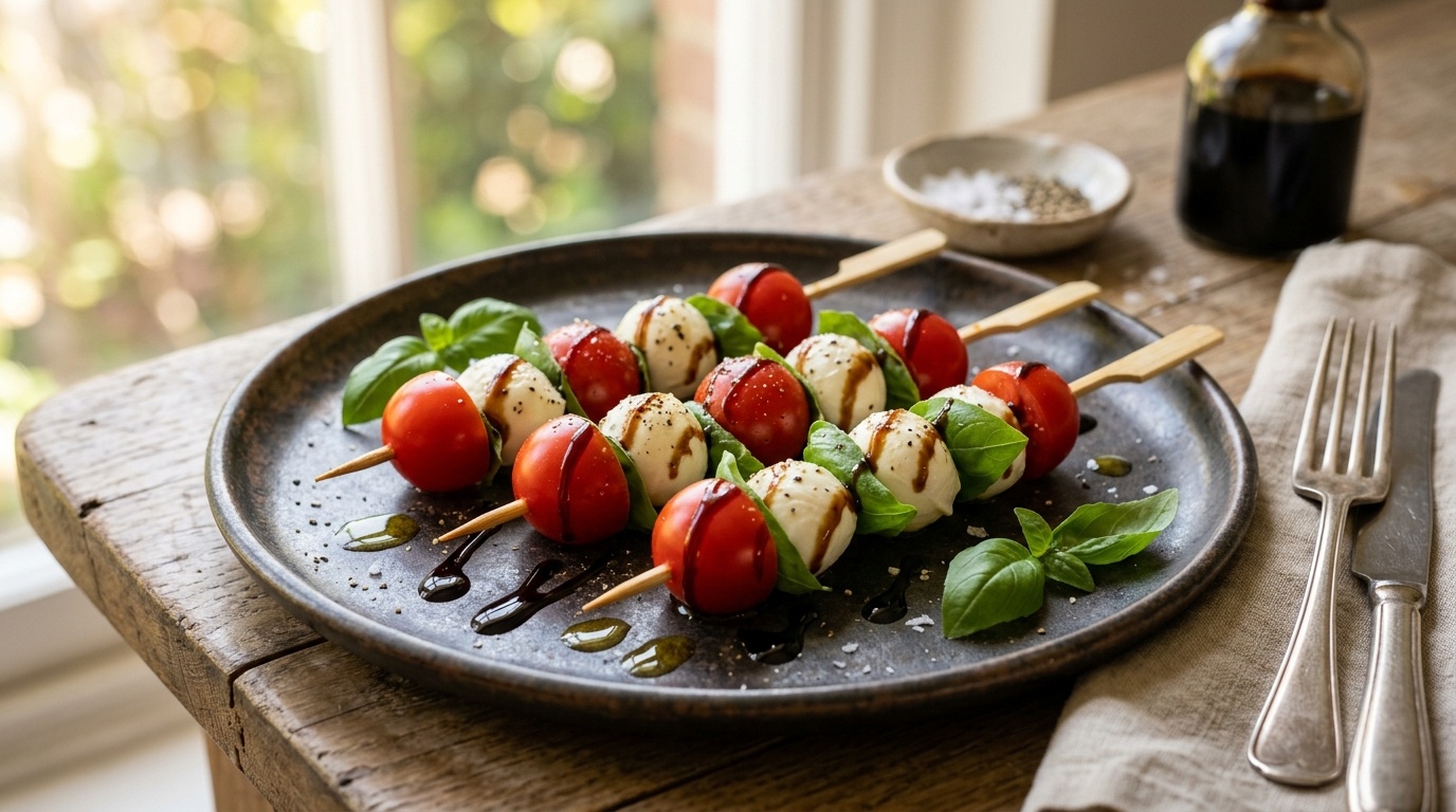 Brochetas Caprese: El Aperitivo Italiano Perfecto en 5 Minutos