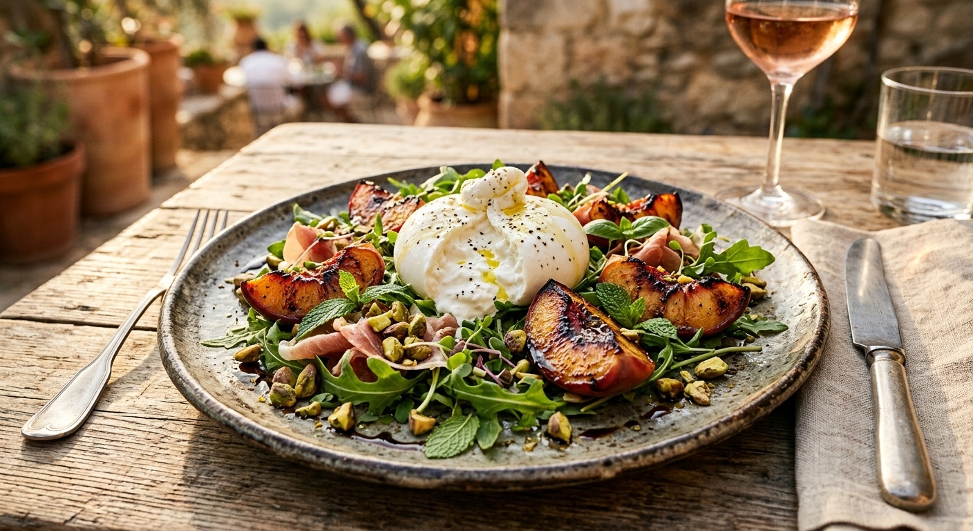 Ensalada de Burrata y Melocotón Asado: Una Explosión Gourmet