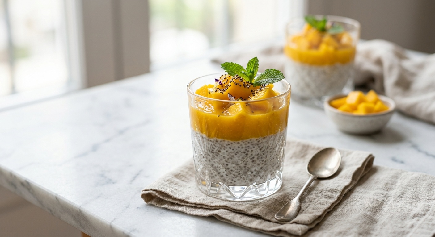 Flan de chía y mango