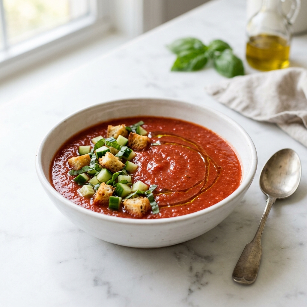 Gazpacho de Fresa con Albahaca Fresca