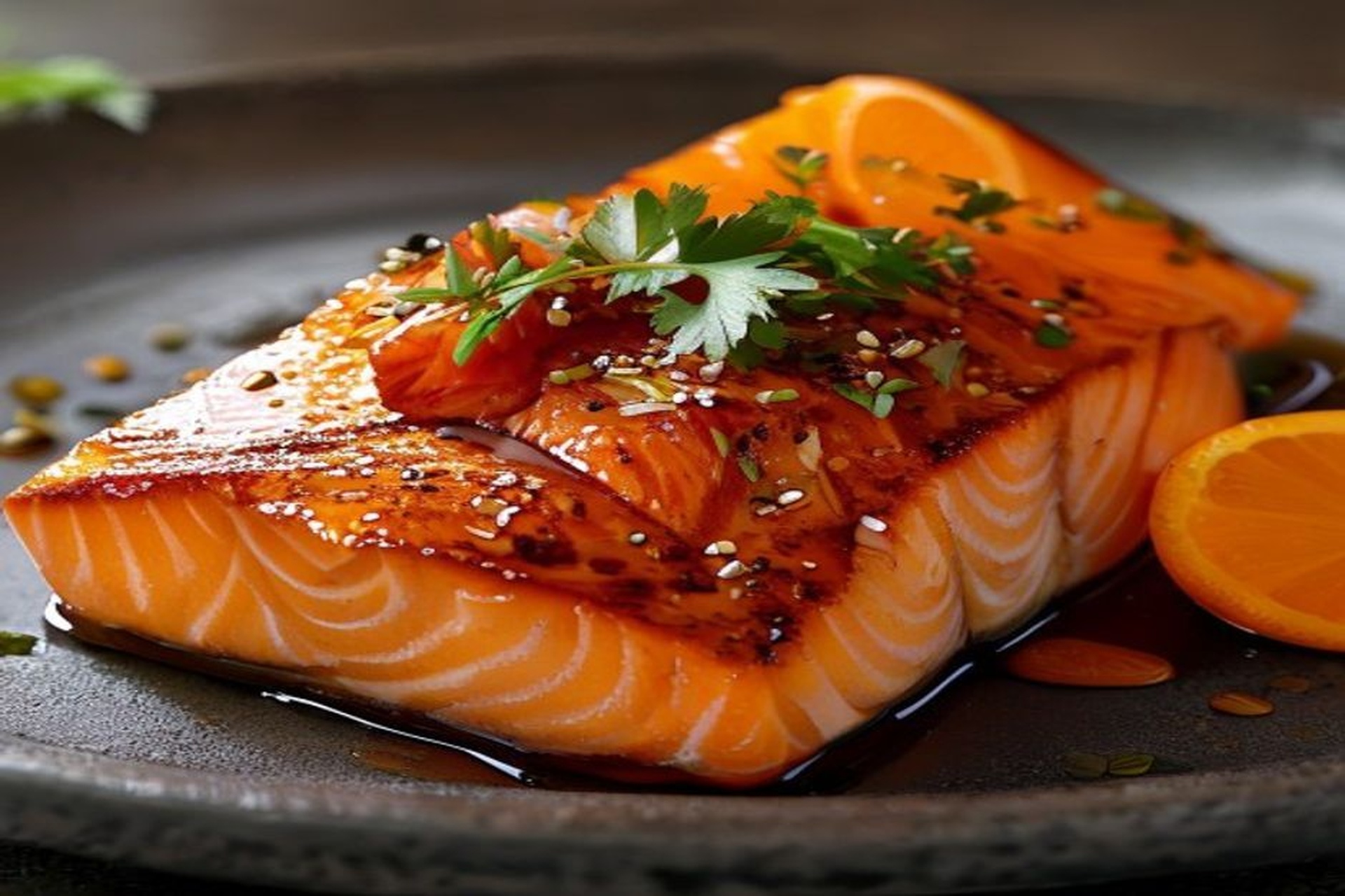 Salmón glaseado con naranja y soja