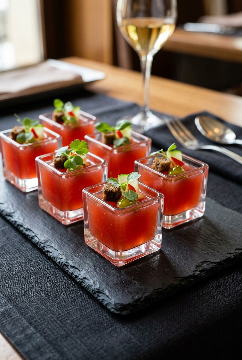 Aperitivos de gelatina de gazpacho