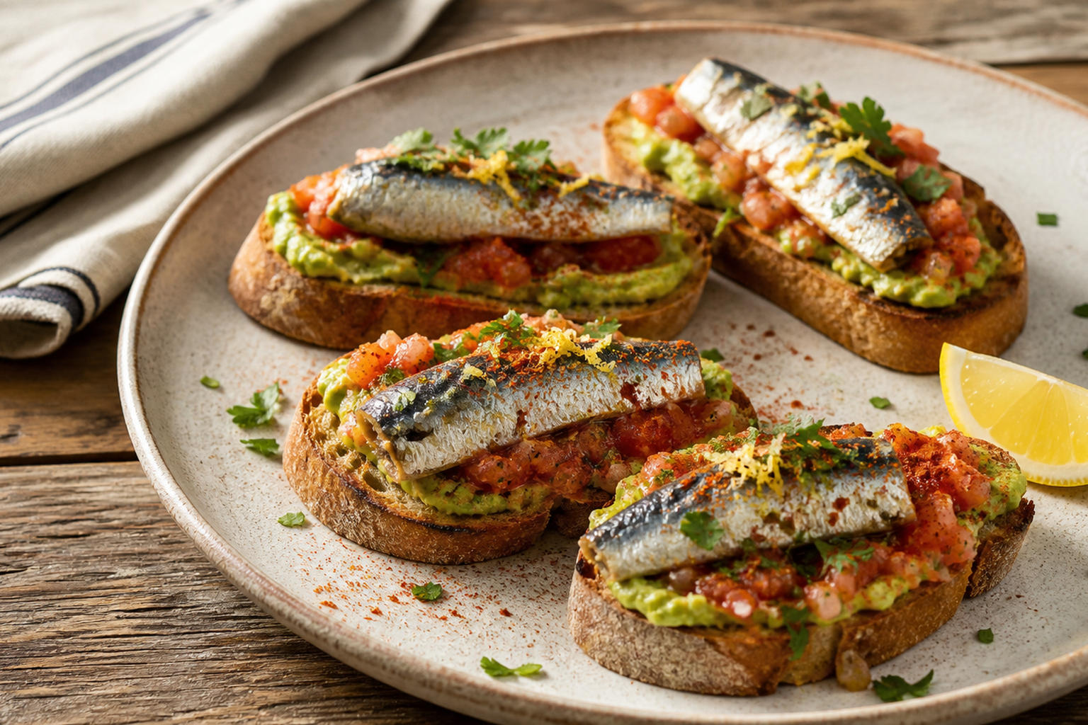 Aperitivo irresistible en minutos de tostas de sardina y tomate