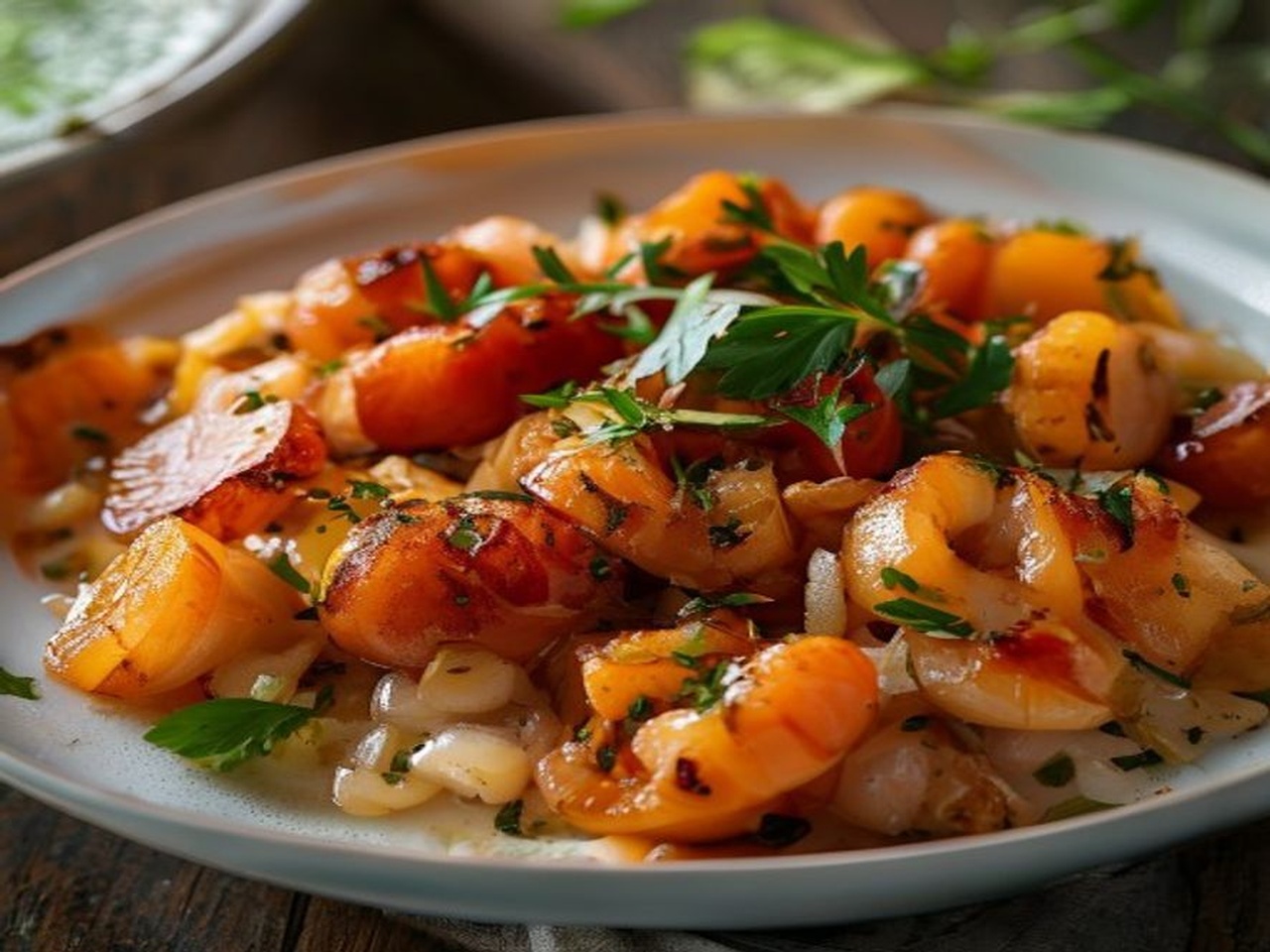 arroz con bogavante y gambas caldoso