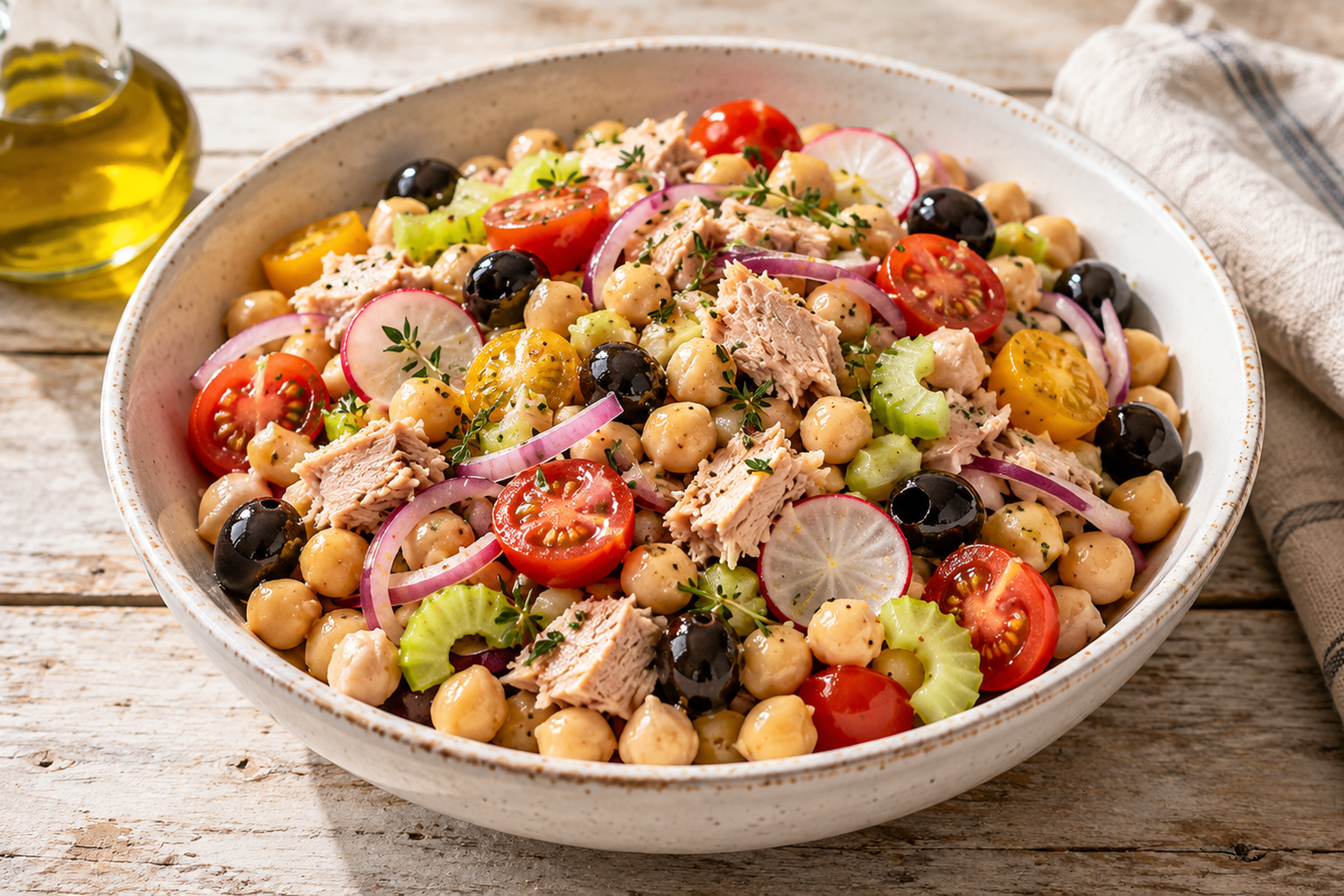 Receta de Ensalada de garbanzos casero y refrescante preparada paso a paso — fotografía editorial de RecetaGenial