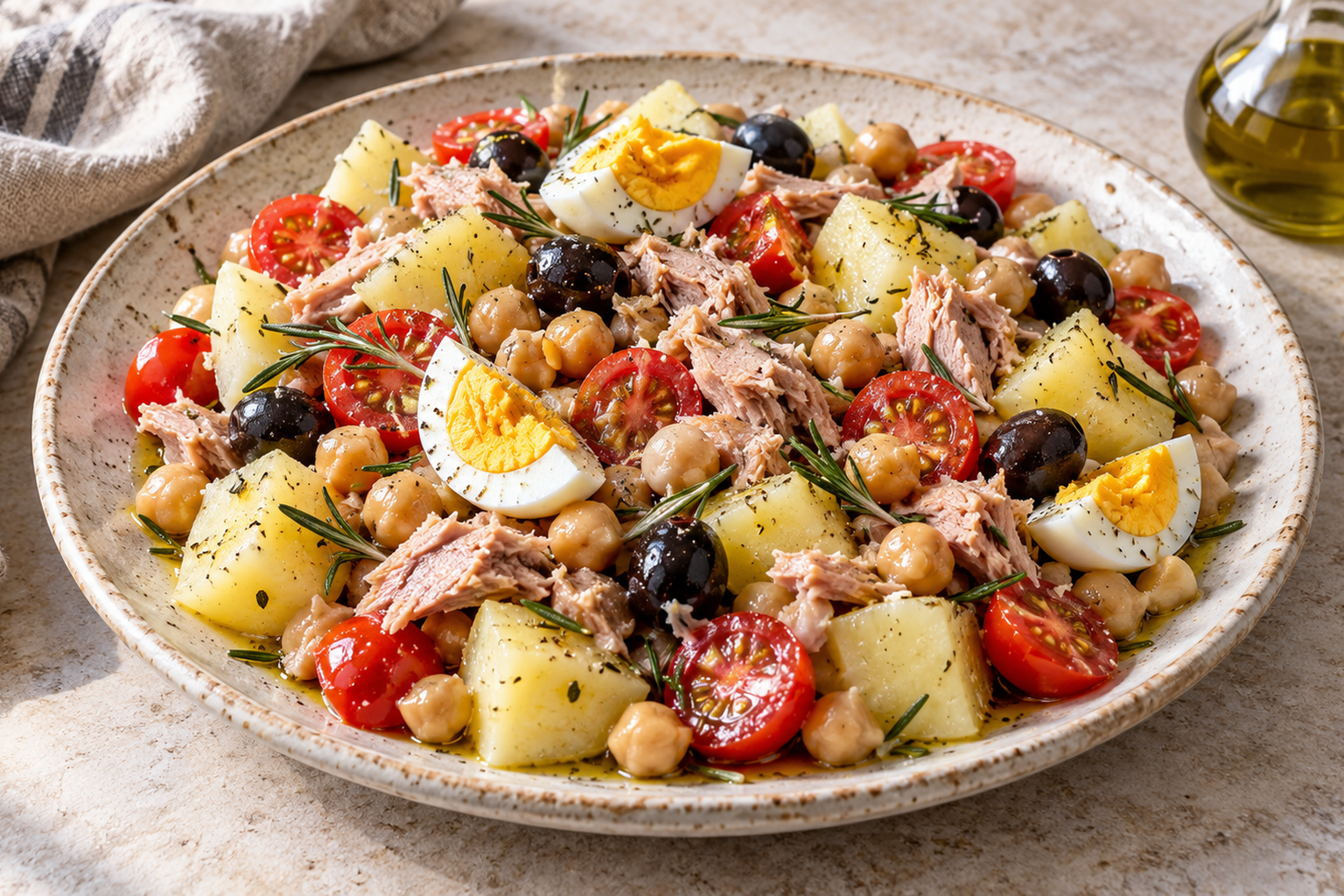 Receta de Ensalada de garbanzos con patatas y romero preparada paso a paso — fotografía editorial de RecetaGenial