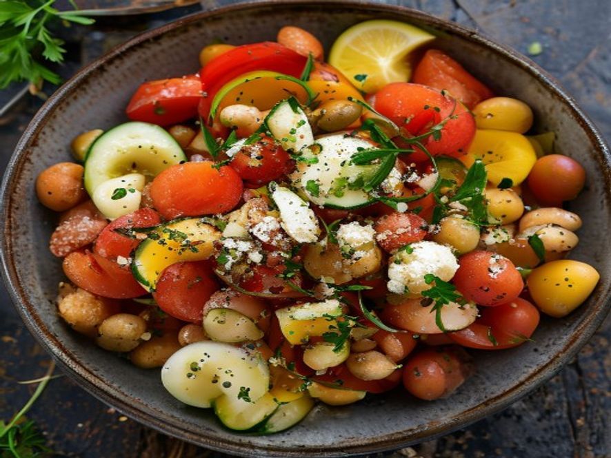 Ensalada de garbanzos crujientes con verduras de verano