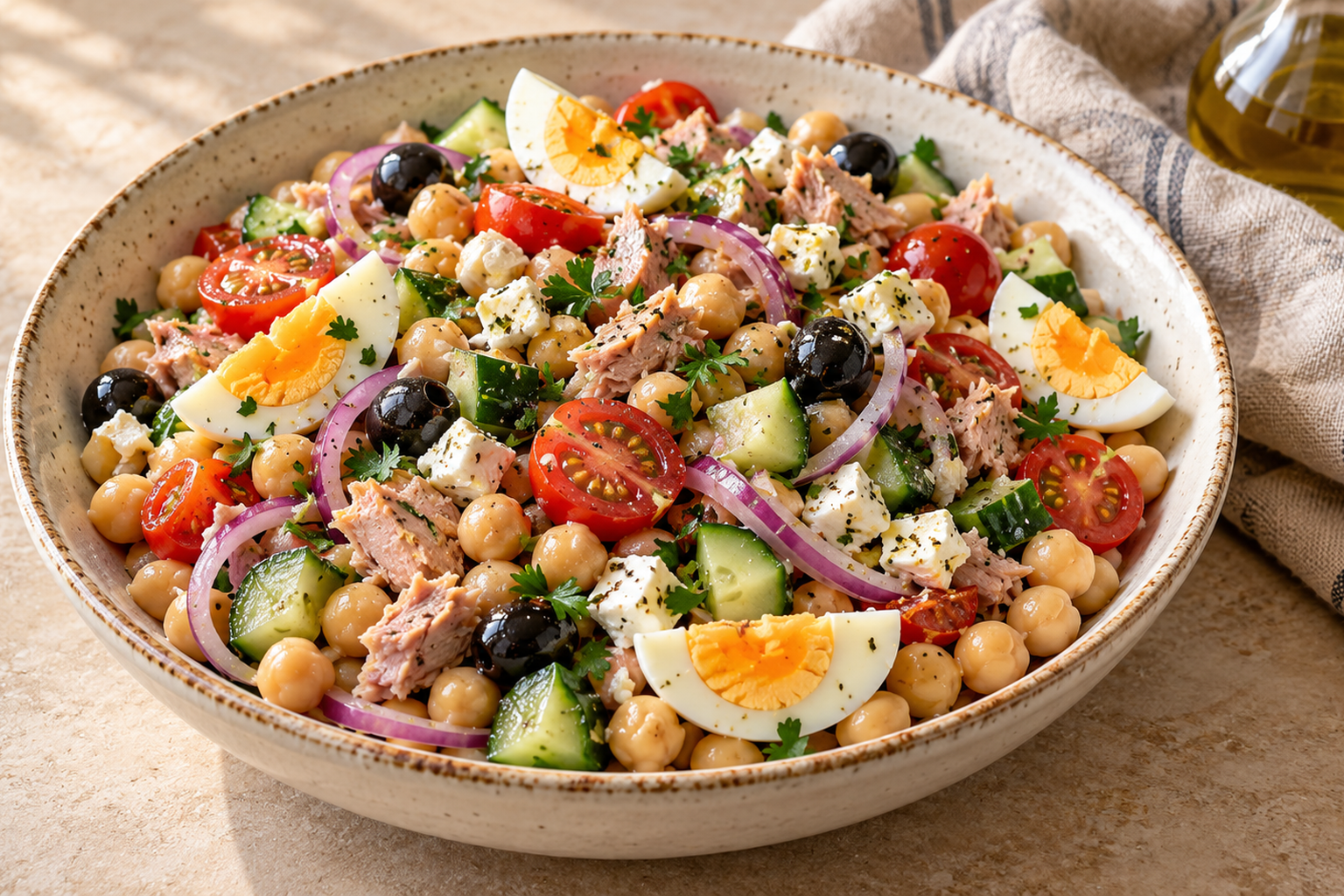 Receta de Ensalada de garbanzos jugosa con cebolla preparada paso a paso — fotografía editorial de RecetaGenial