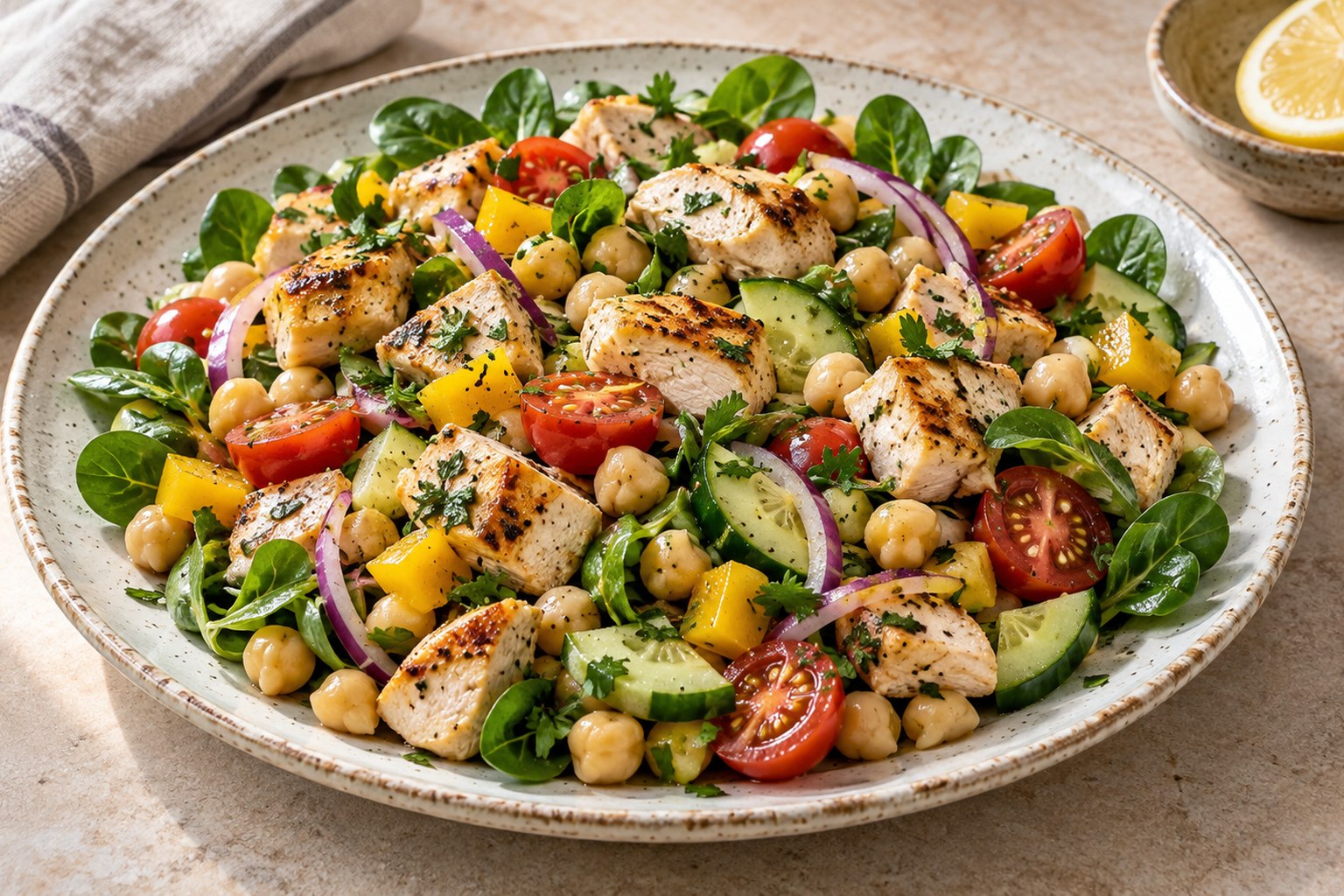 ensalada de garbanzos pollo