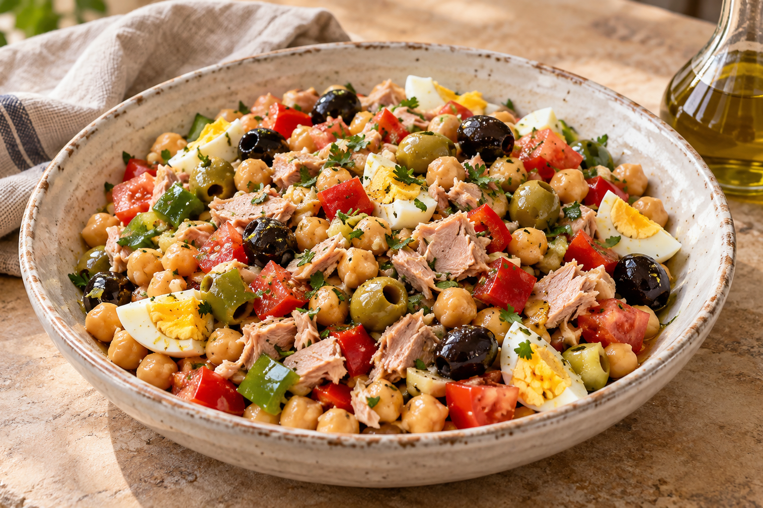 Receta de Ensalada de garbanzos tradicional valenciana preparada paso a paso — fotografía editorial de RecetaGenial