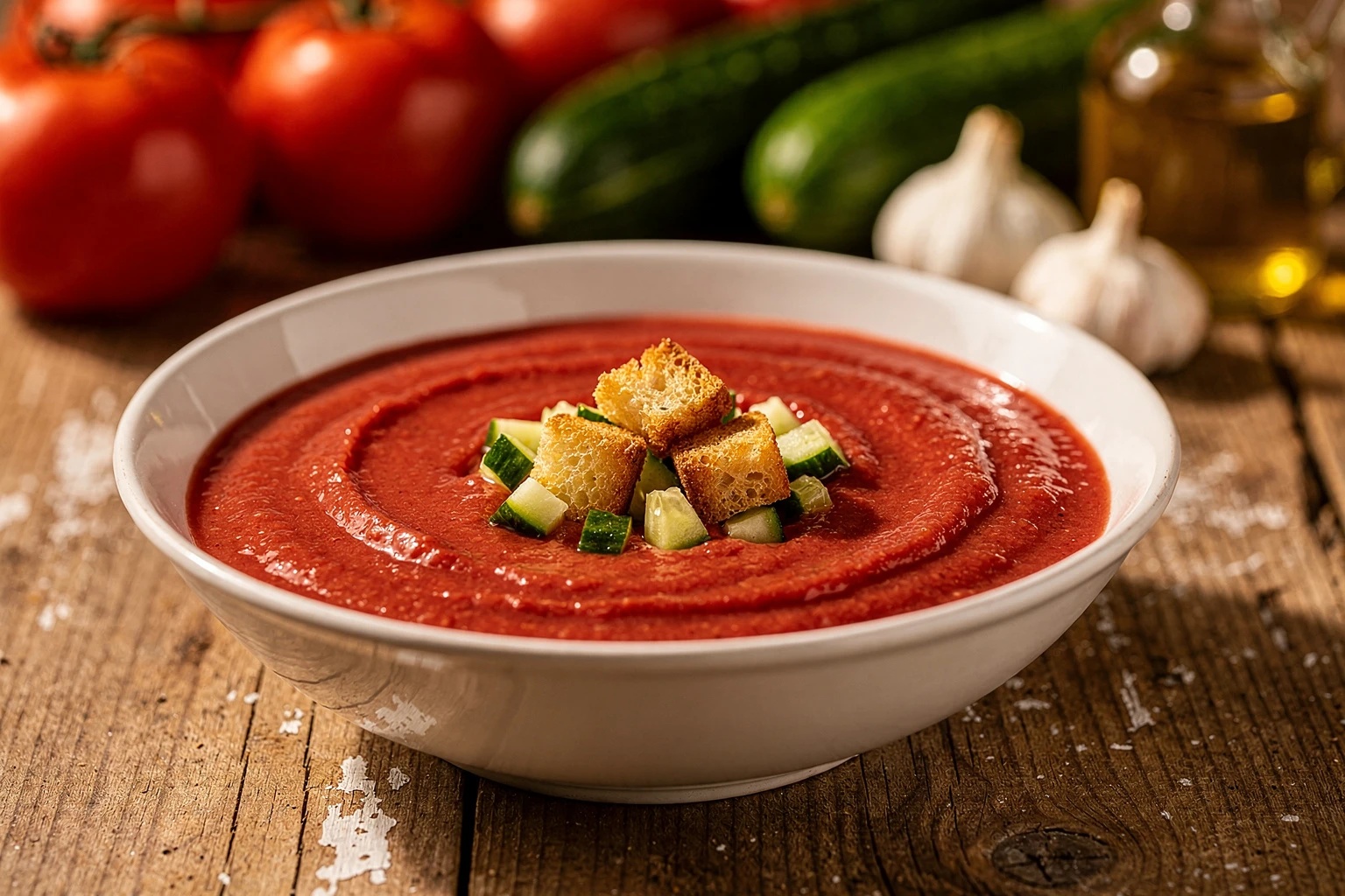 Gazpacho andaluz con queso gratinado