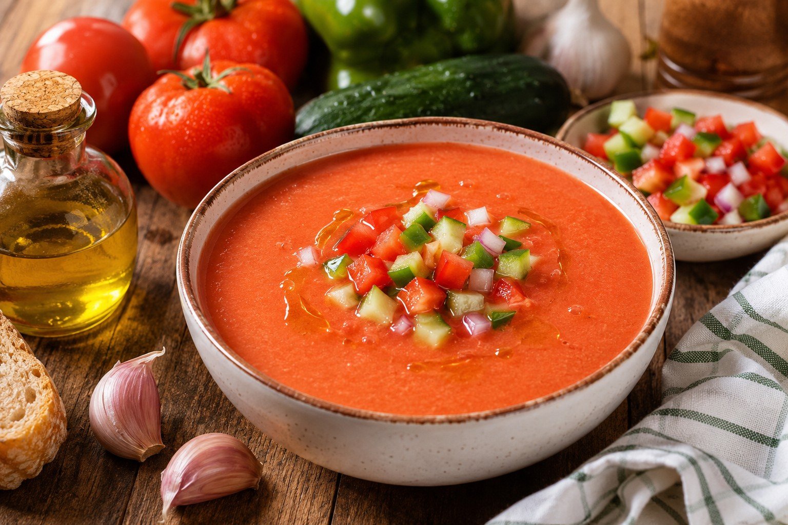Receta de Gazpacho andaluz con verduras y limón: receta tradicional preparada paso a paso — fotografía editorial de RecetaGenial