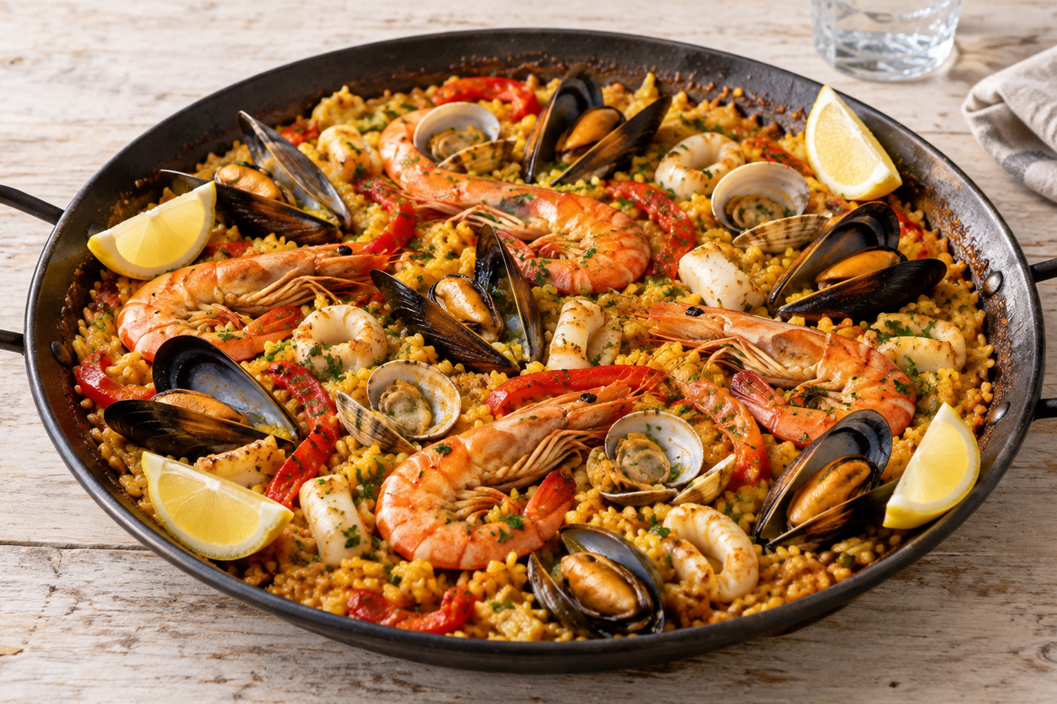 Receta de Paella de marisco casero y refrescante preparada paso a paso — fotografía editorial de RecetaGenial