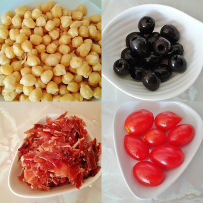 Paso 2 de la receta Ensalada templada de garbanzos con jamón ibérico cremoso