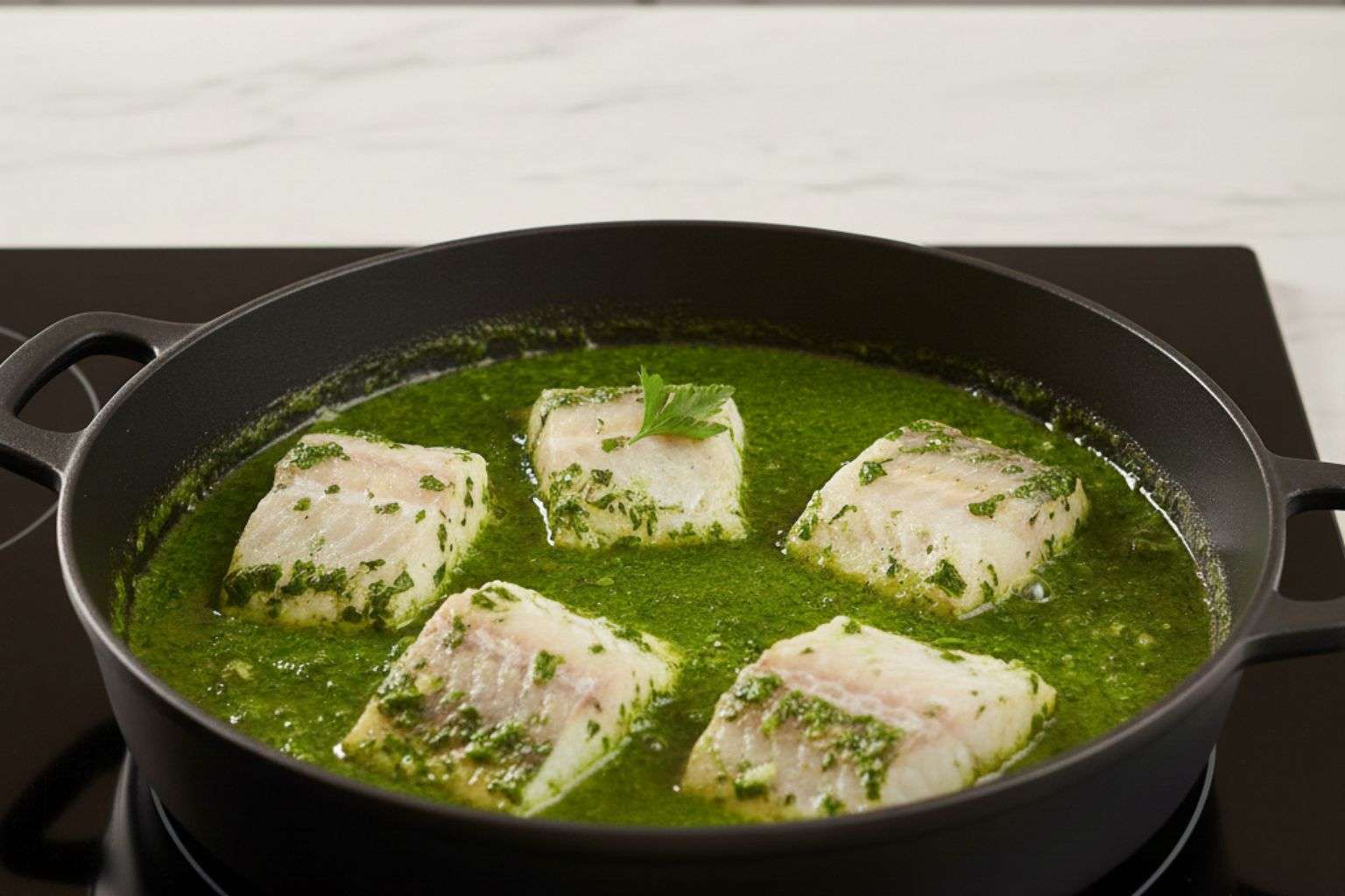 Paso 5 de la receta Merluza en salsa verde jugosa con cebolla tradicional