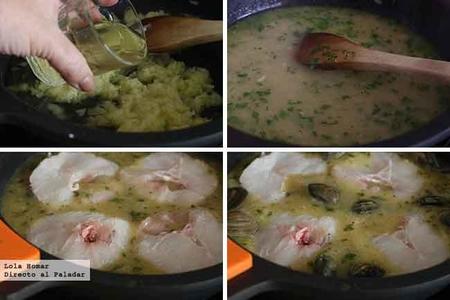 Paso 2 de la receta Merluza en salsa verde cremosa con jamón ibérico