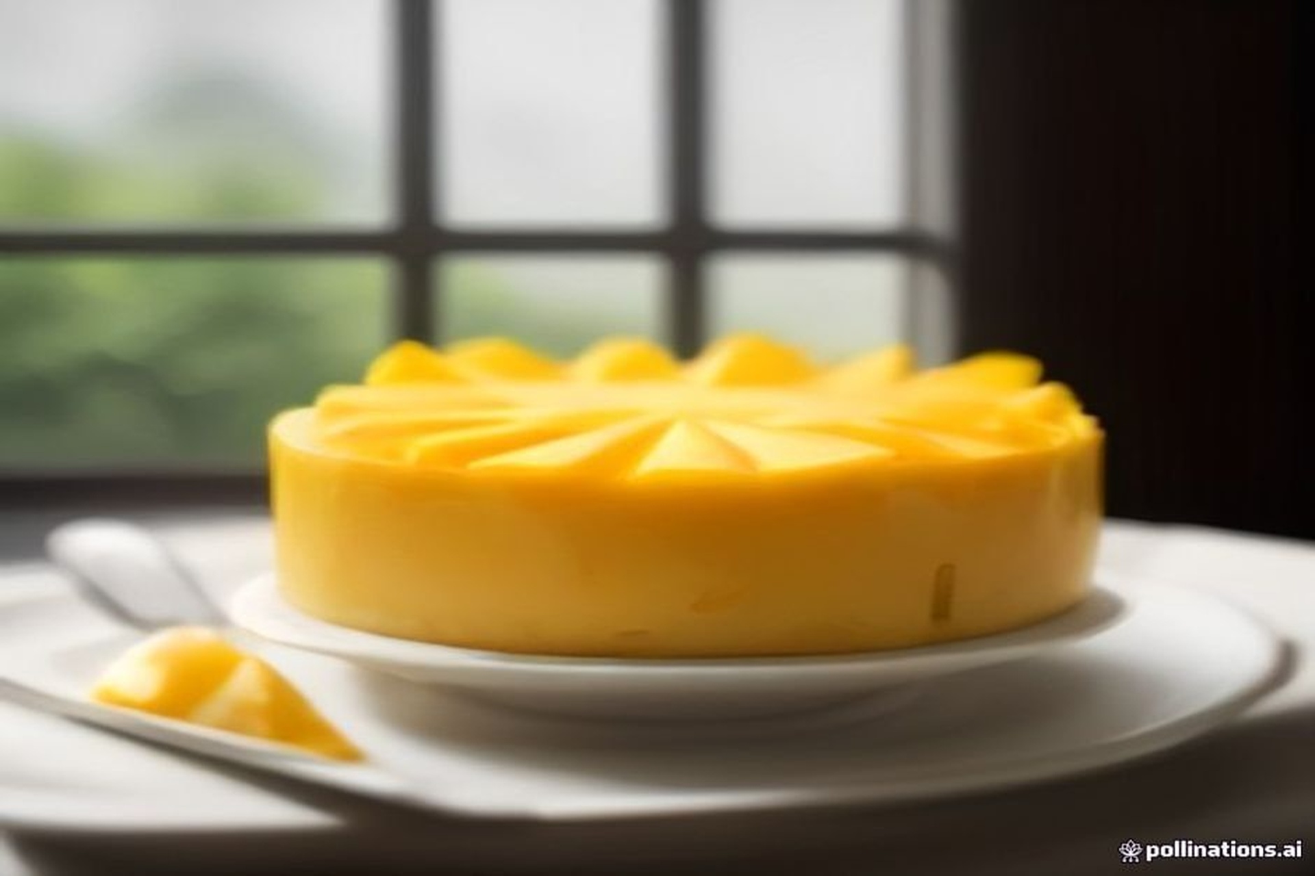 Tarta de queso cremosa con cubierta de mango fresco y láminas de mango decorando.