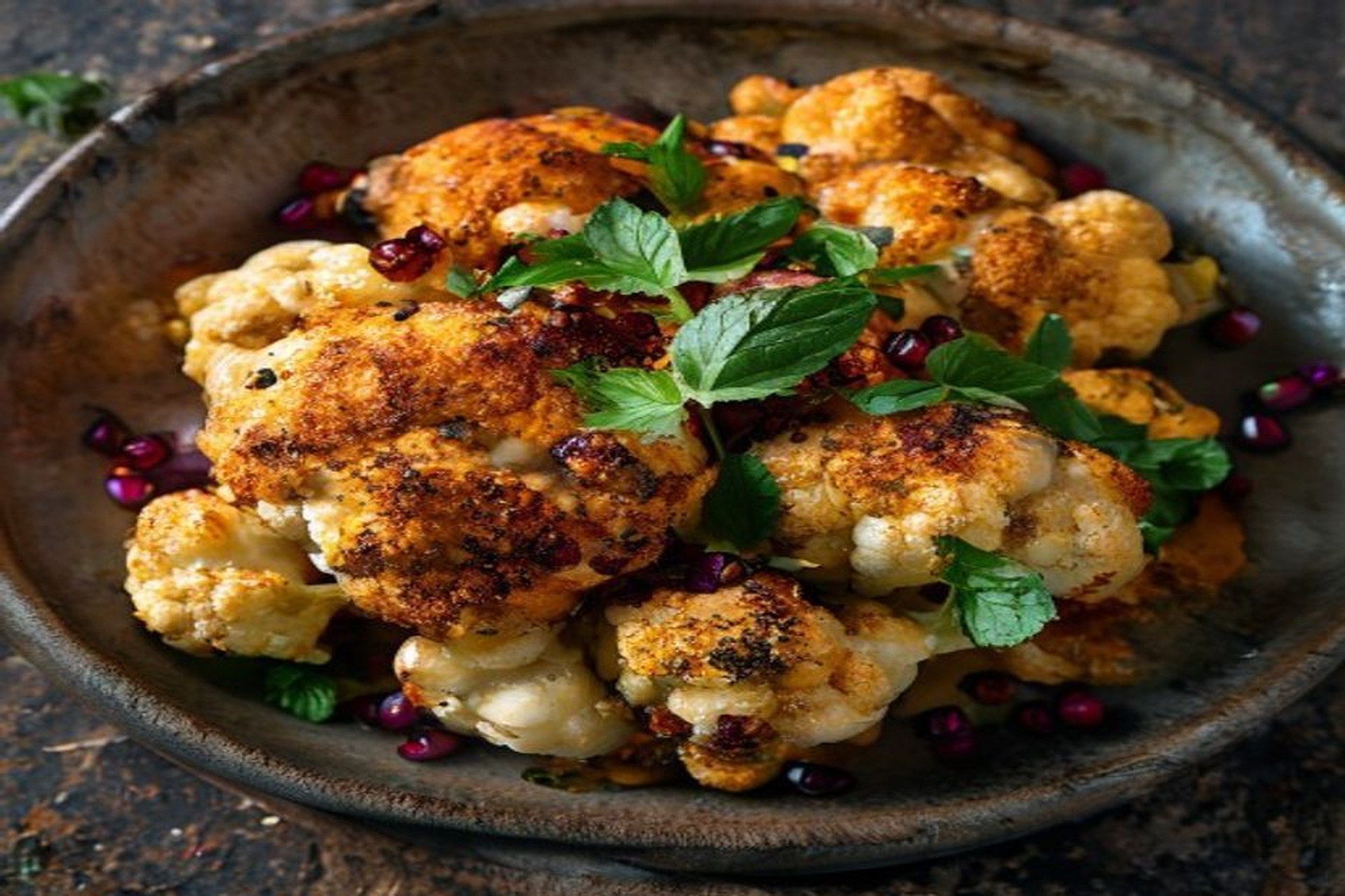 Coliflor asada entera con costra de especias